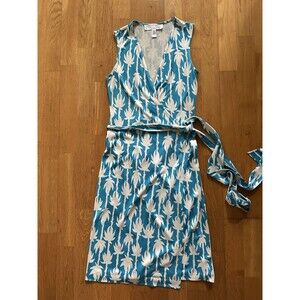 Diane Von Furstenberg Vintage Jude Wrap Dress Sz 0 Silk Blue White Palm Springs